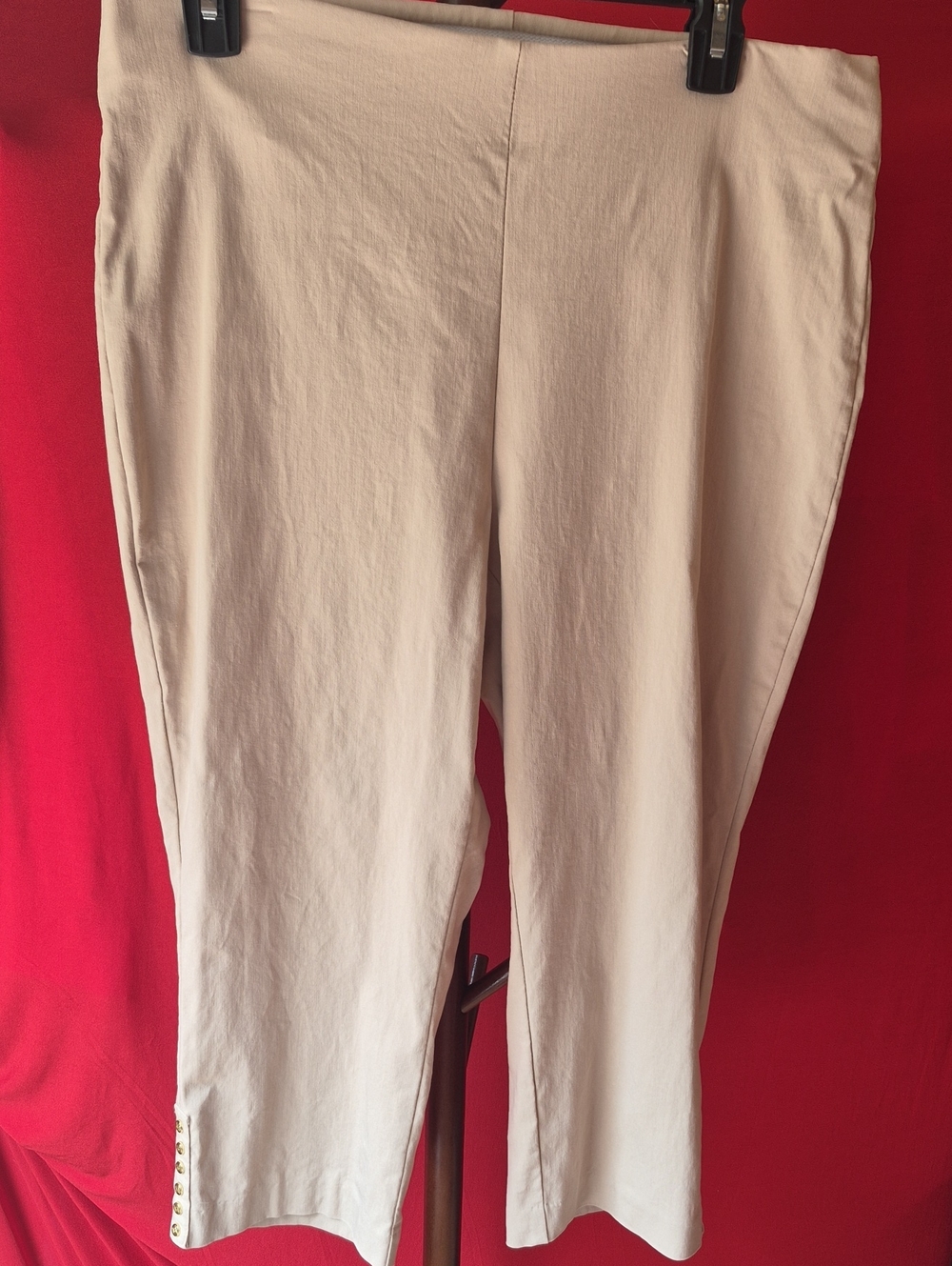 Liz Claiborne Beige Cropped Pull-On Ankle Pants with Hem Button Detail Size 10